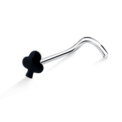 Enameled Silver Club Shaped Curved Nose Stud NSKB-356CL
